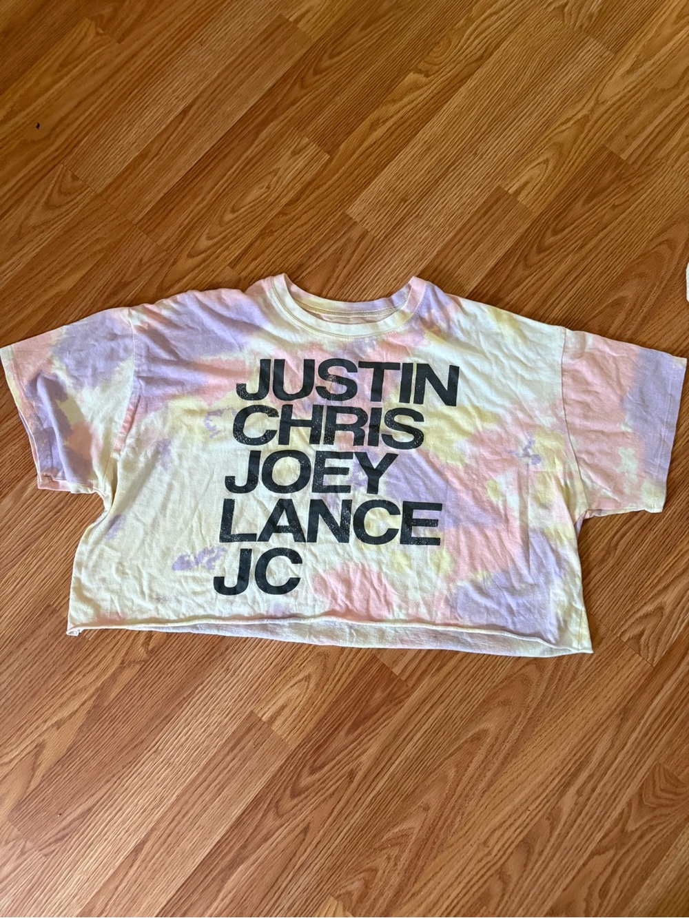 Tie-Dye Crop Graphic Tee with Names Print - Yellow/Pastel